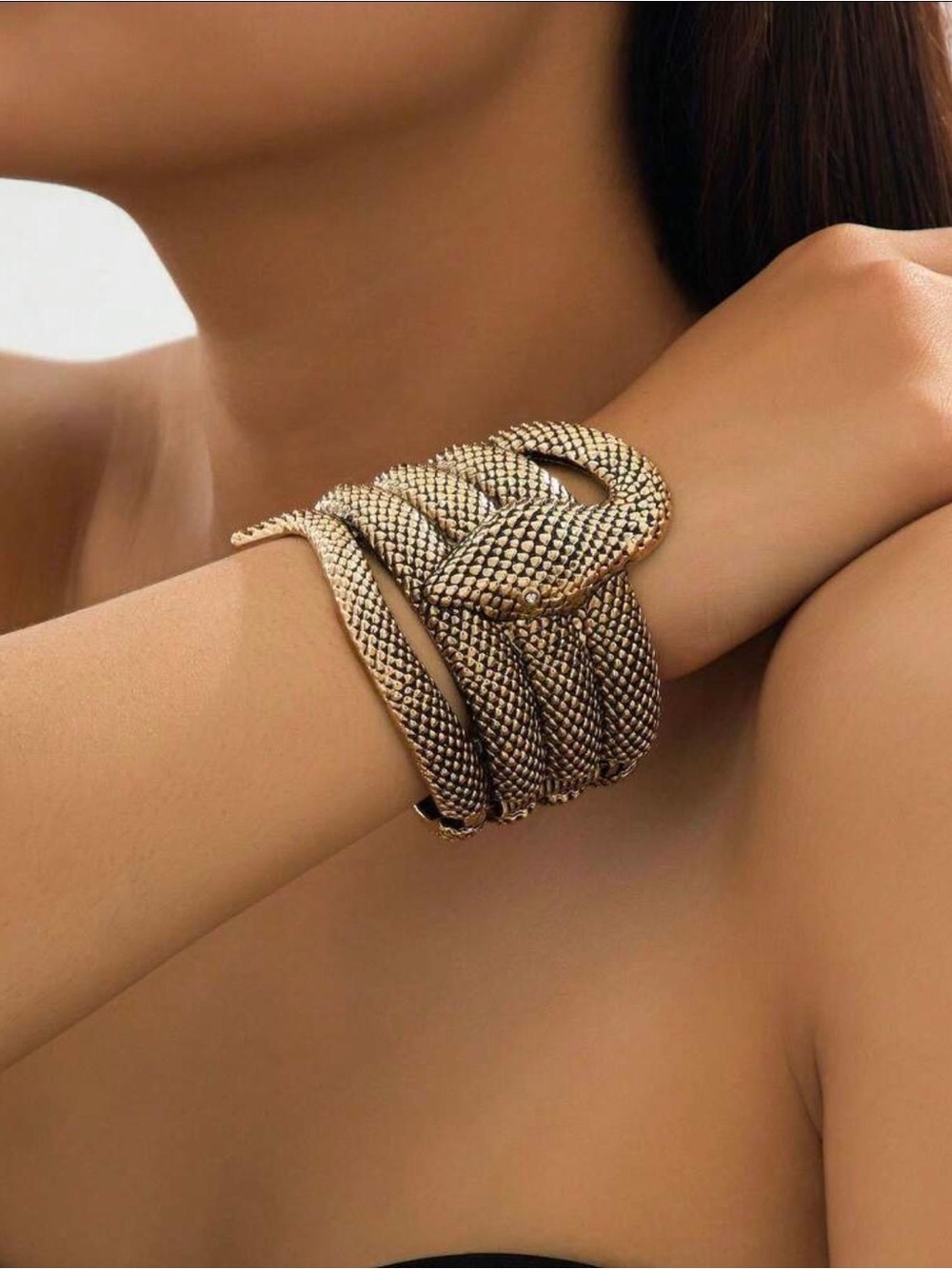 Gold-Tone Black and Cream Enamel Link Bangle